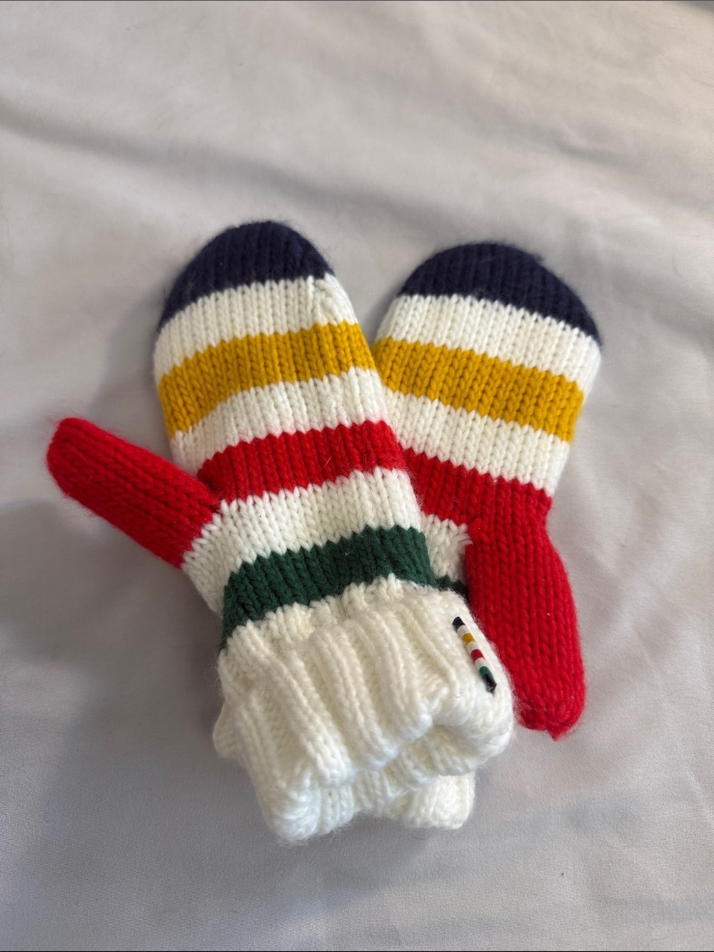 HBC Stripes - NWOT Knit Mittens in White, Red, Yellow, Green and Navy